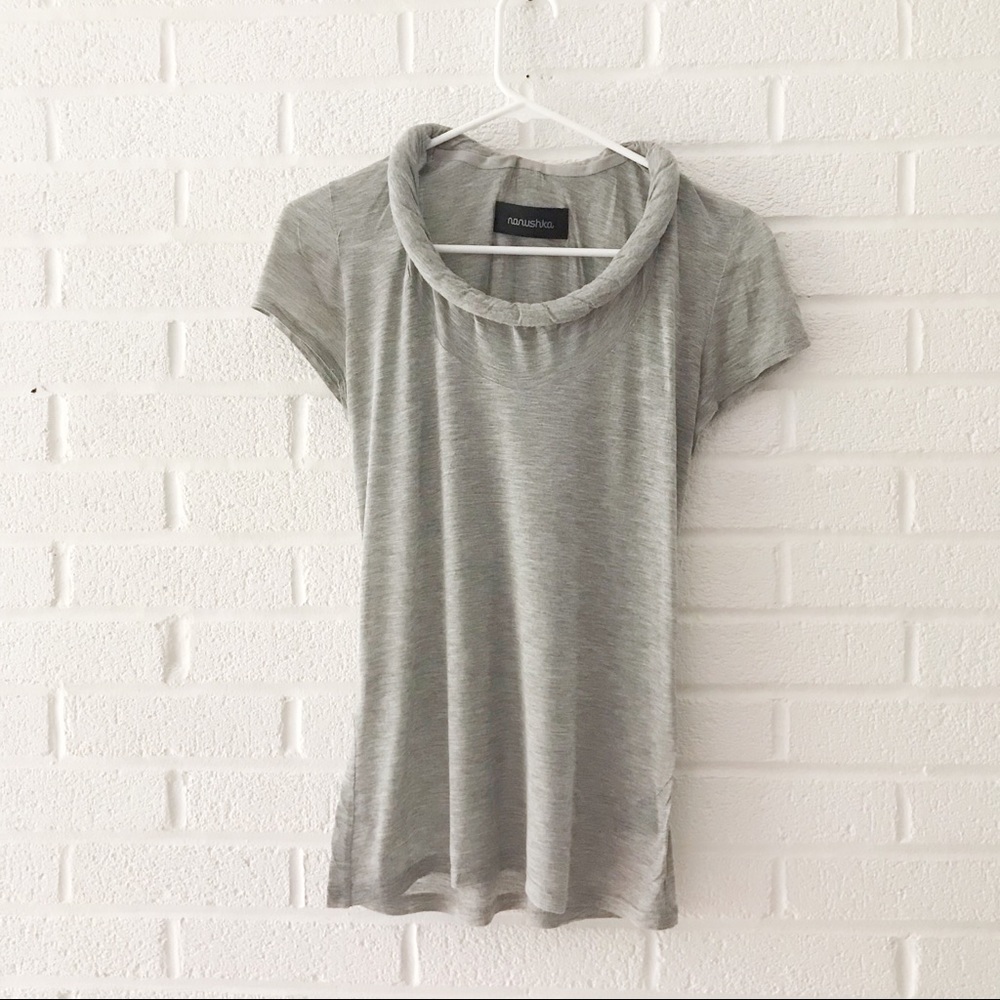 Nanushka Modal Heather Gray Rolled Collar Tee XS
